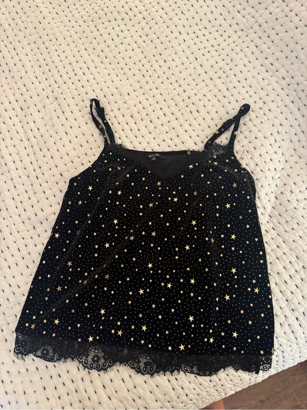 Miss Me Black Velvet Star-Trim Camisole